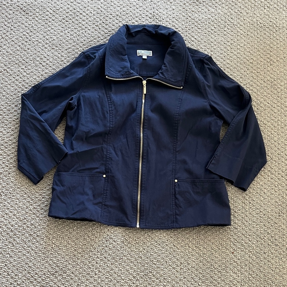JM Collection Dark Blue Zip-Up Jacket
